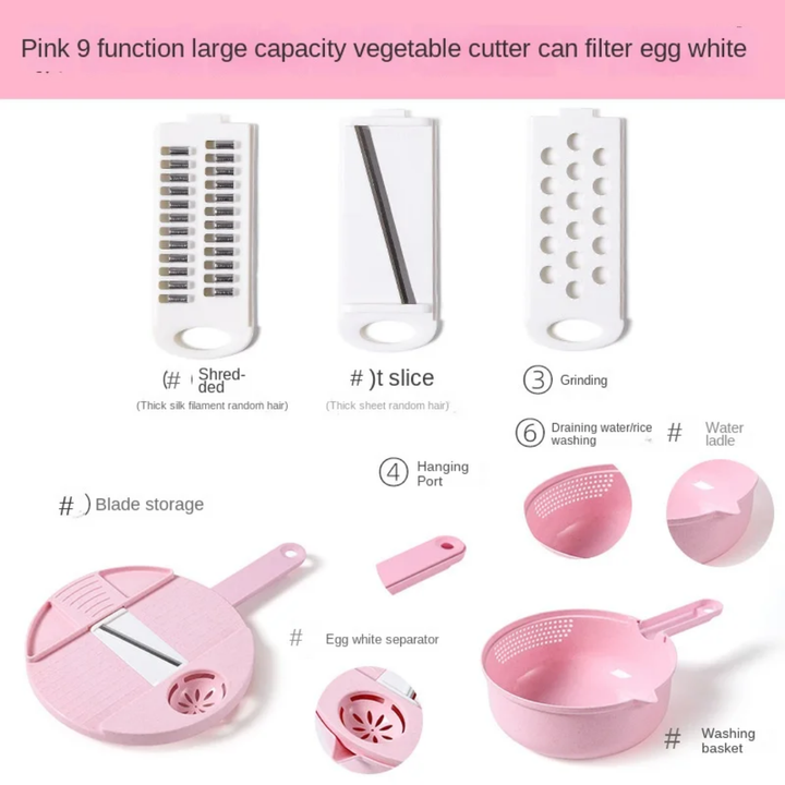 Coupe-Légumes Rotatif 7 Lames Inox + Panier Égouttoir | Mandoline Multifonction