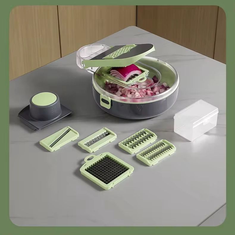 Coupe-Légumes Multifonction 9 en 1 avec Panier Égouttoir – Tranche, Râpe et Émince Facilement
