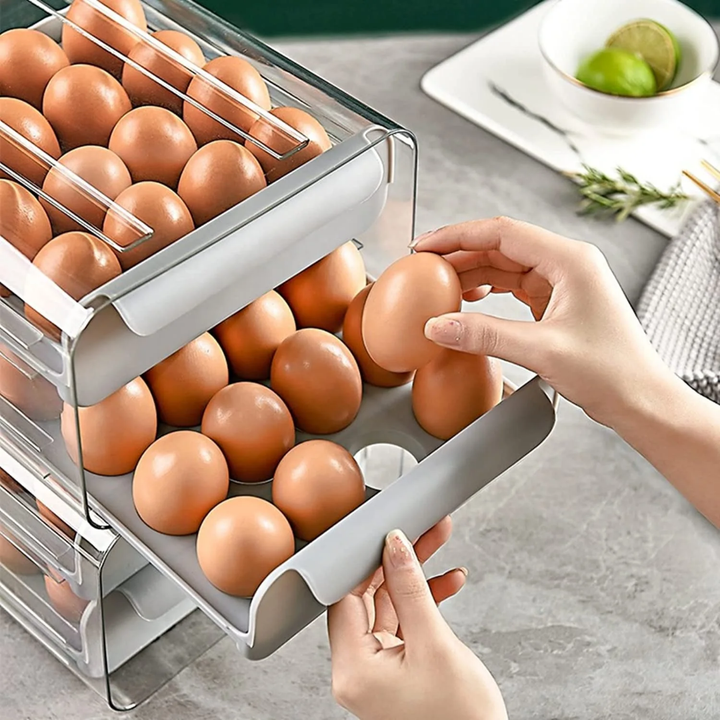 Boîte de Rangement à Œufs à Tiroirs – 2 Niveaux avec Distributeur Automatique