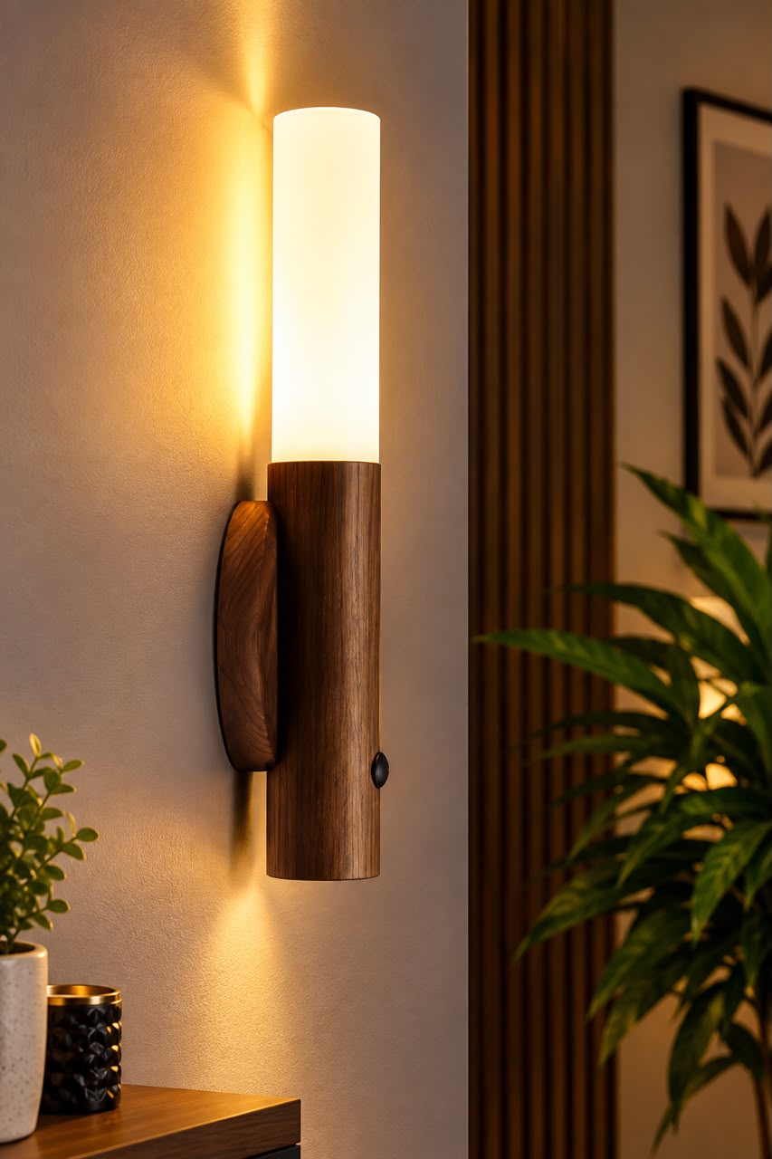 Lampe LED Magnétique en Bois – Détecteur de Mouvement &amp; Rechargeable USB