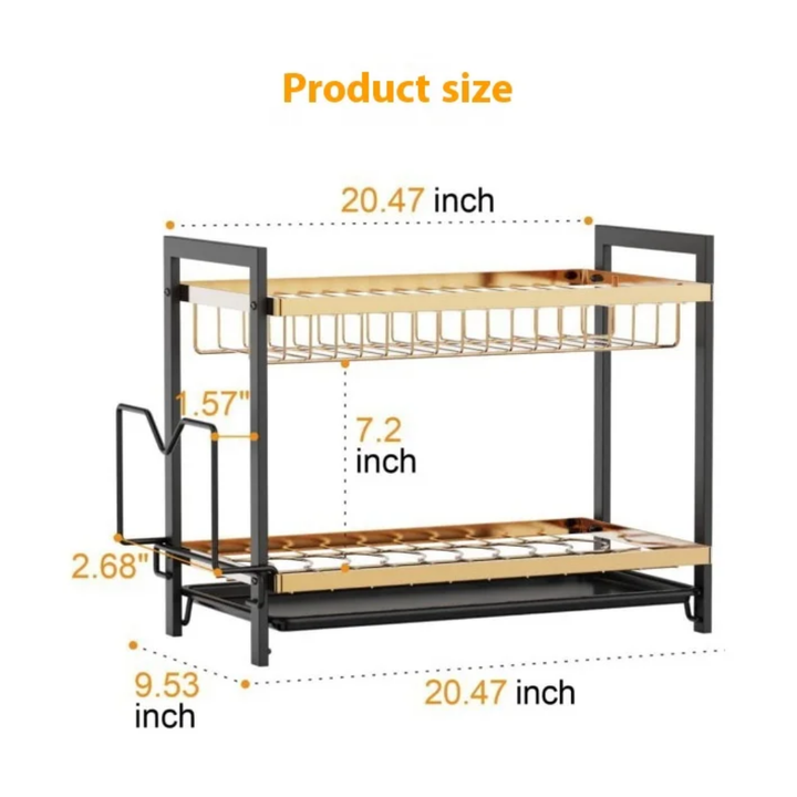Égouttoir à Vaisselle 2 Niveaux en Acier Inoxydable – Design Doré & Noir