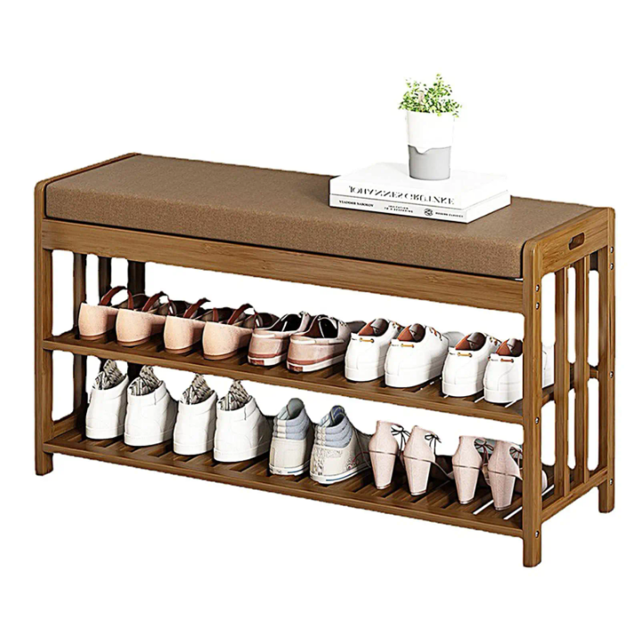 Banc de Rangement à Chaussures avec Assise Confortable – Bois Naturel 90 cm