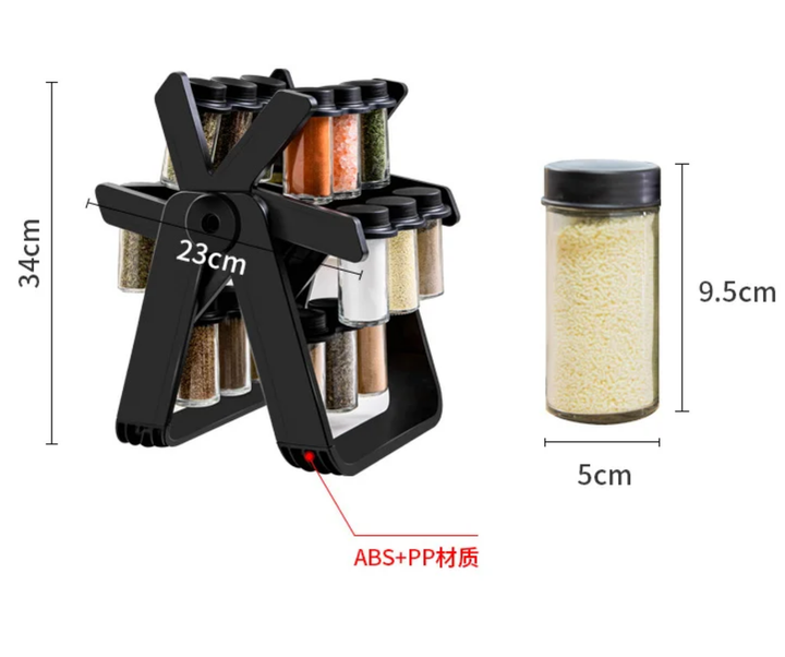 Porte-Épices Rotatif 14 Bocaux – Rangement Épices Cuisine Pivotant