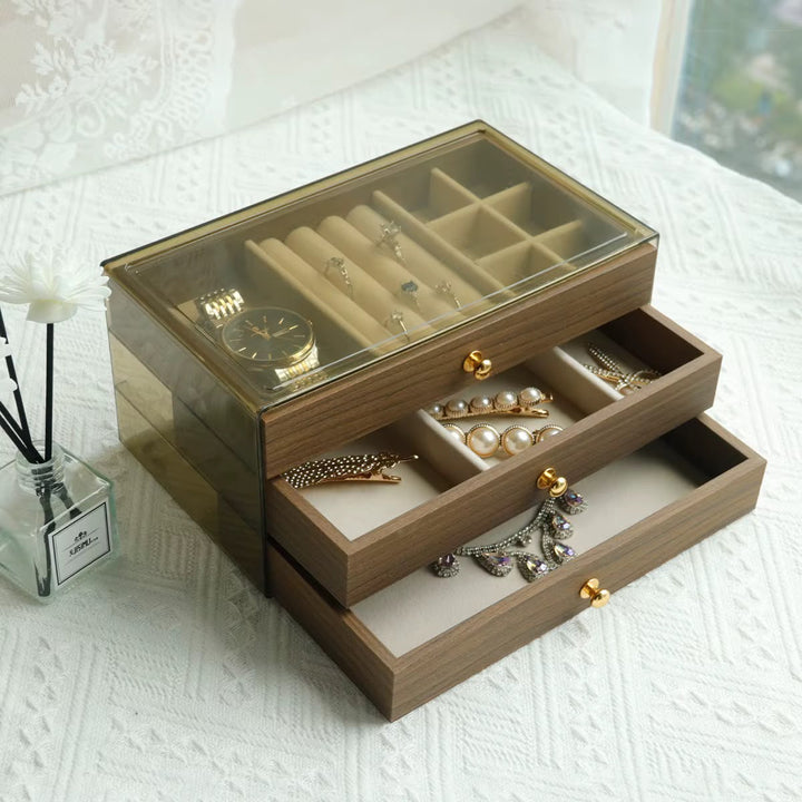 Boîte à Bijoux 3 Niveaux – Rangement Élégant Montres Colliers Bagues
