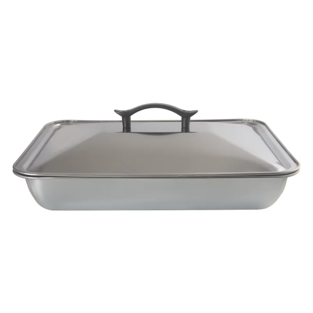 Plat à Four Inox avec Couvercle — Acier Inoxydable Résistant, Compatible Tous Feux