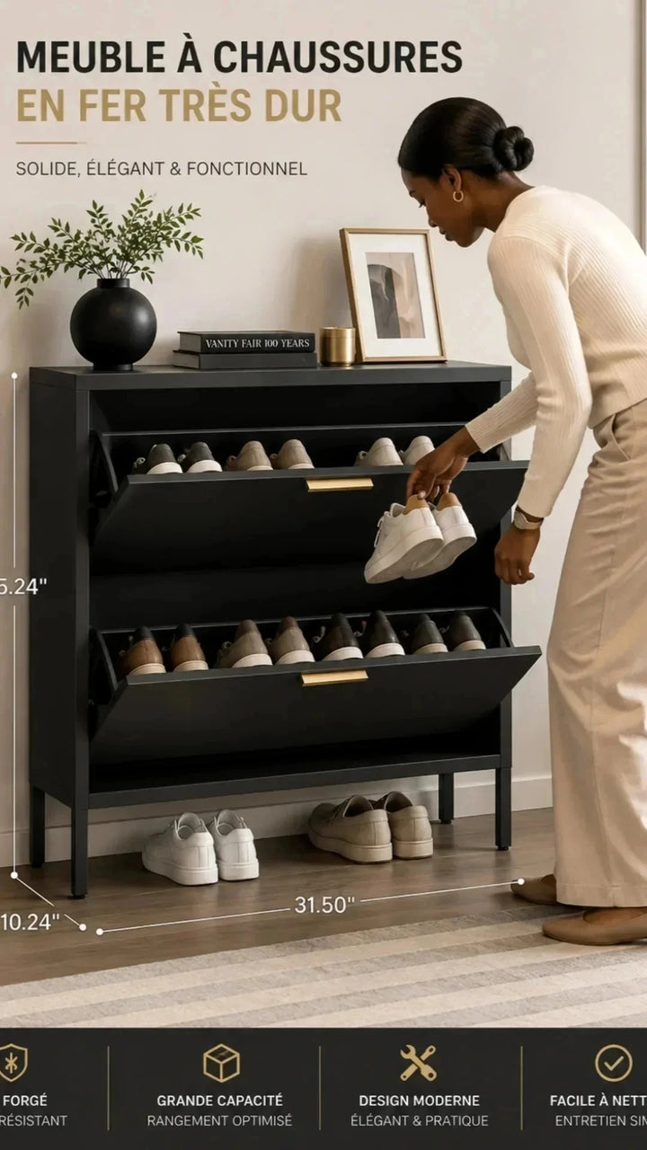 Meuble à Chaussures Métal 2 Abattants – Rangement Entrée Gain de Place | La Boutique Secrète