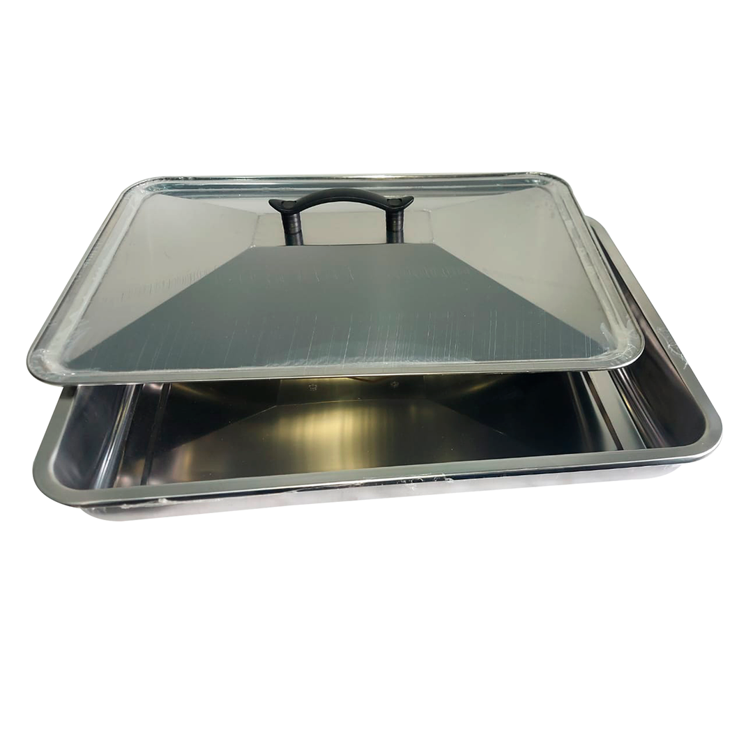 Plat à Four Inox avec Couvercle — Acier Inoxydable Résistant, Compatible Tous Feux
