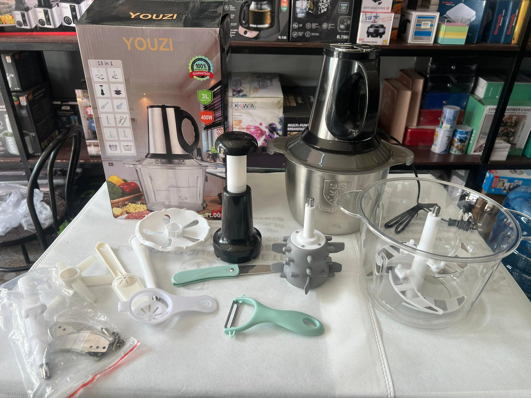 Mixeur Multifonction YOUZI 13 en 1 – 3L – 400W – Coupe, râpe, émince, hache et pétrit