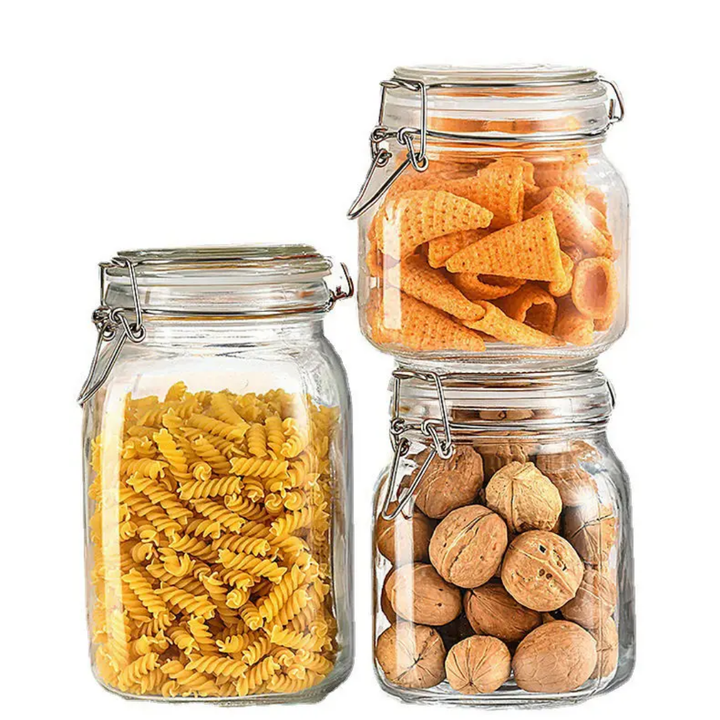 Lot de 3 Bocaux en Verre Hermétiques avec Clip Inox – Conservation Cuisine &amp; Rangement Alimentaire
