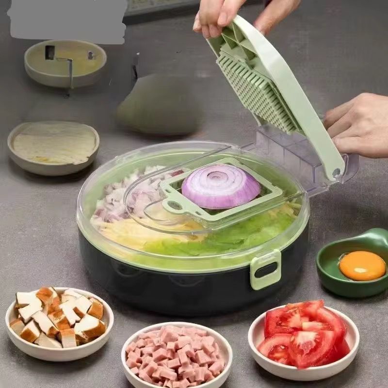 Coupe-Légumes Multifonction 9 en 1 avec Panier Égouttoir – Tranche, Râpe et Émince Facilement