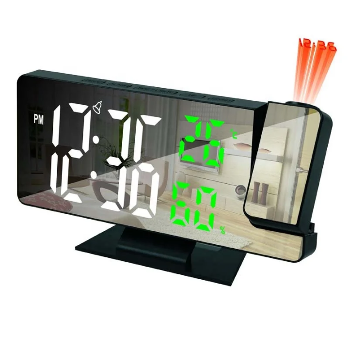 Réveil à Projection Numérique avec Miroir LED - Affichage Température et Humidité