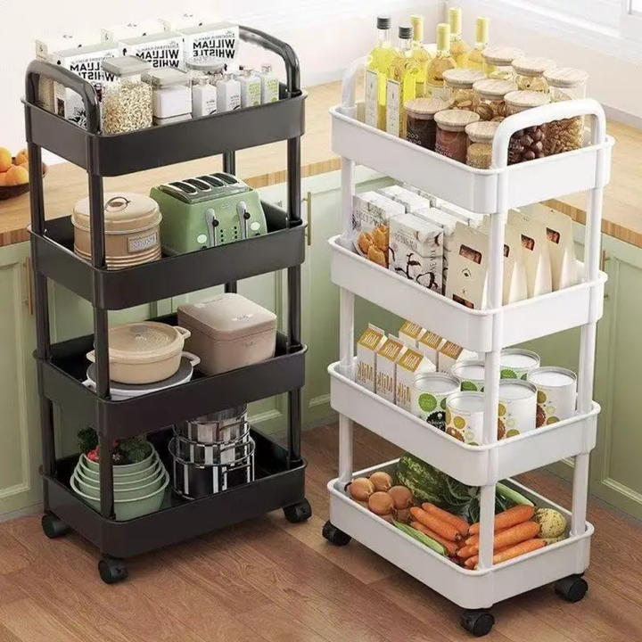 Chariot de Rangement Roulant 4 Niveaux – Blanc Minimaliste pour Salle de Bain, Bureau ou Cuisine