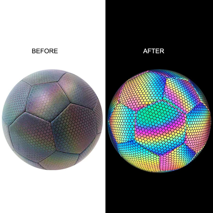 Ballon de Football Réfléchissant LED + Accessoires Offerts – Effet Lumineux Arc-en-Ciel de Nuit