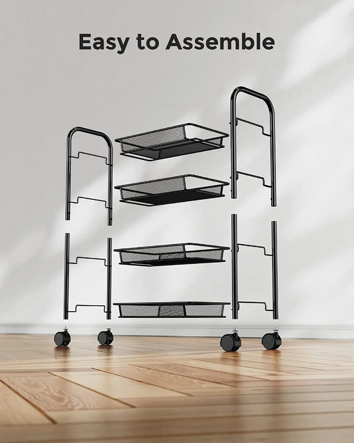 Étagère de Rangement 4 Niveaux à Roulettes – Métal Inox | La Boutique Secrète