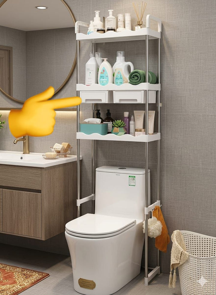 Étagère WC 3 Niveaux Inox avec Tiroirs – Rangement Salle de Bain au-dessus des Toilettes