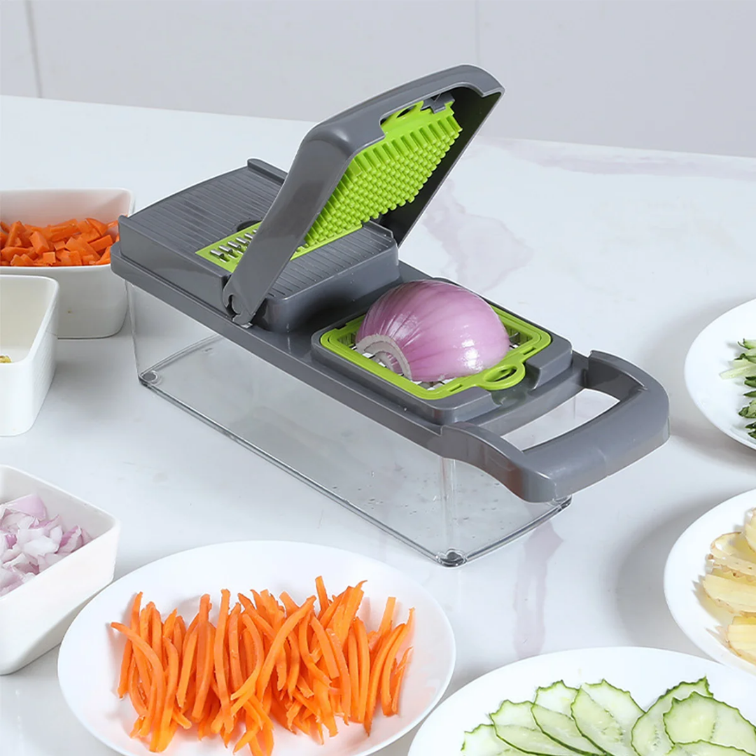 Coupe-Légumes Multifonction 12 en 1 avec Récipient – Mandoline de Cuisine Professionnelle