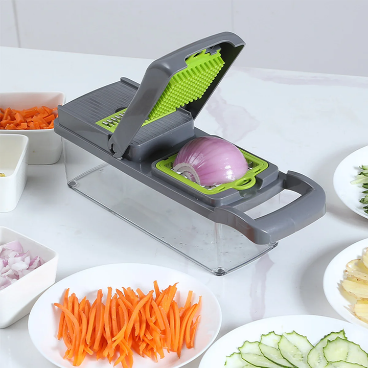 Coupe-Légumes Multifonction 12 en 1 avec Récipient – Mandoline de Cuisine Professionnelle