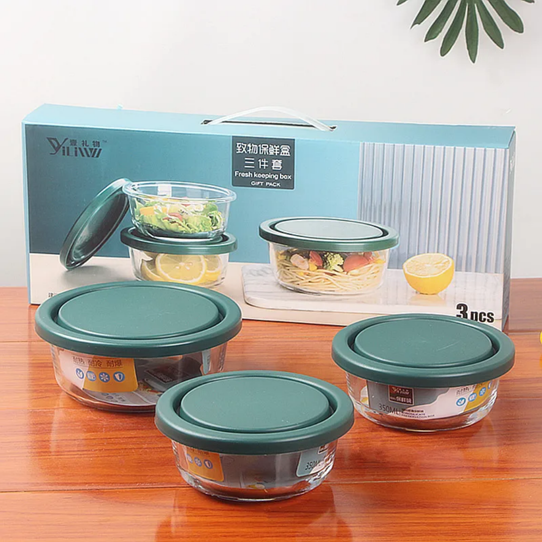 Set de 3 Bols en Verre avec Couvercles Hermétiques – Rangement & Conservation Alimentaire
