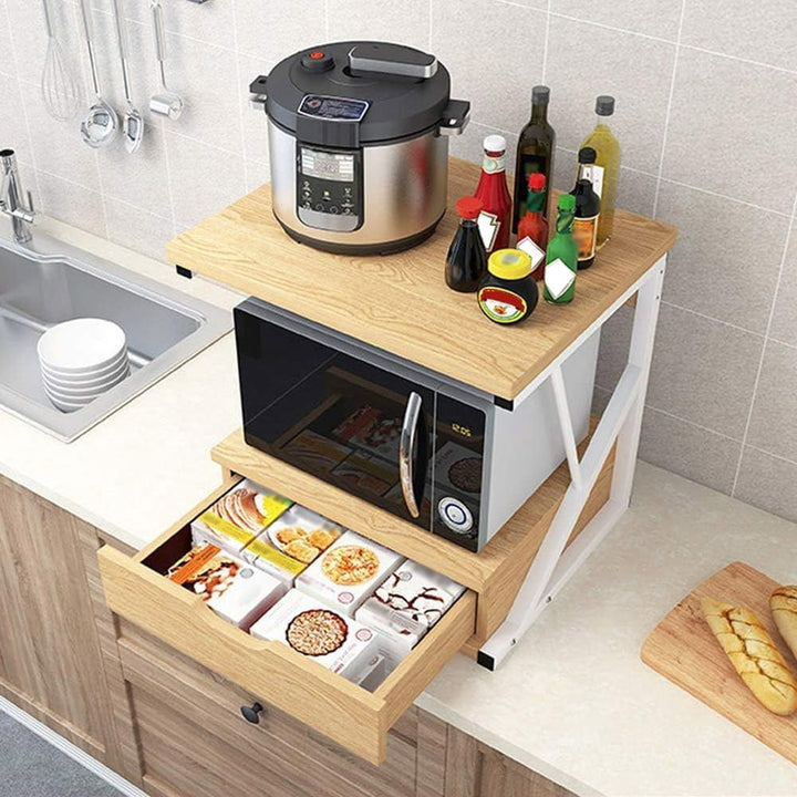 Étagère Cuisine 2 Niveaux avec Tiroir – Support Micro-Ondes &amp; Rangement Plan de Travail