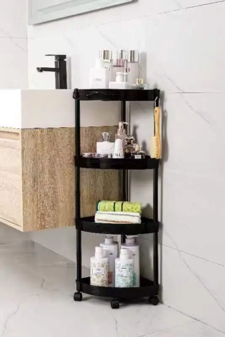 Étagère d’Angle Roulante 3 Niveaux – Rangement Gain de Place pour Salle de Bain et Cuisine