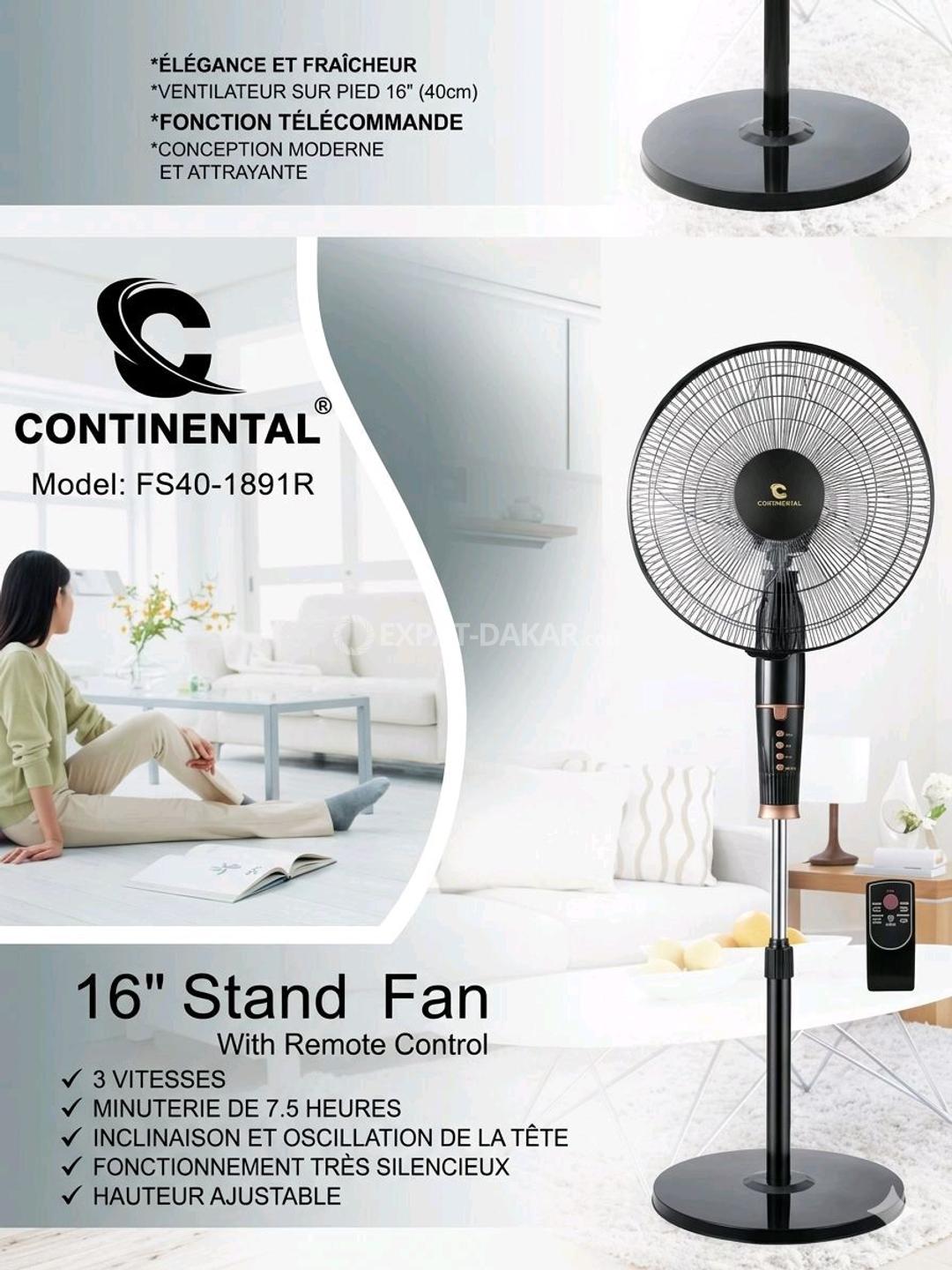Ventilateur sur Pied 16" avec Télécommande – Continental FS40-1891R | Silencieux, 3 Vitesses, Minuterie 7.5H
