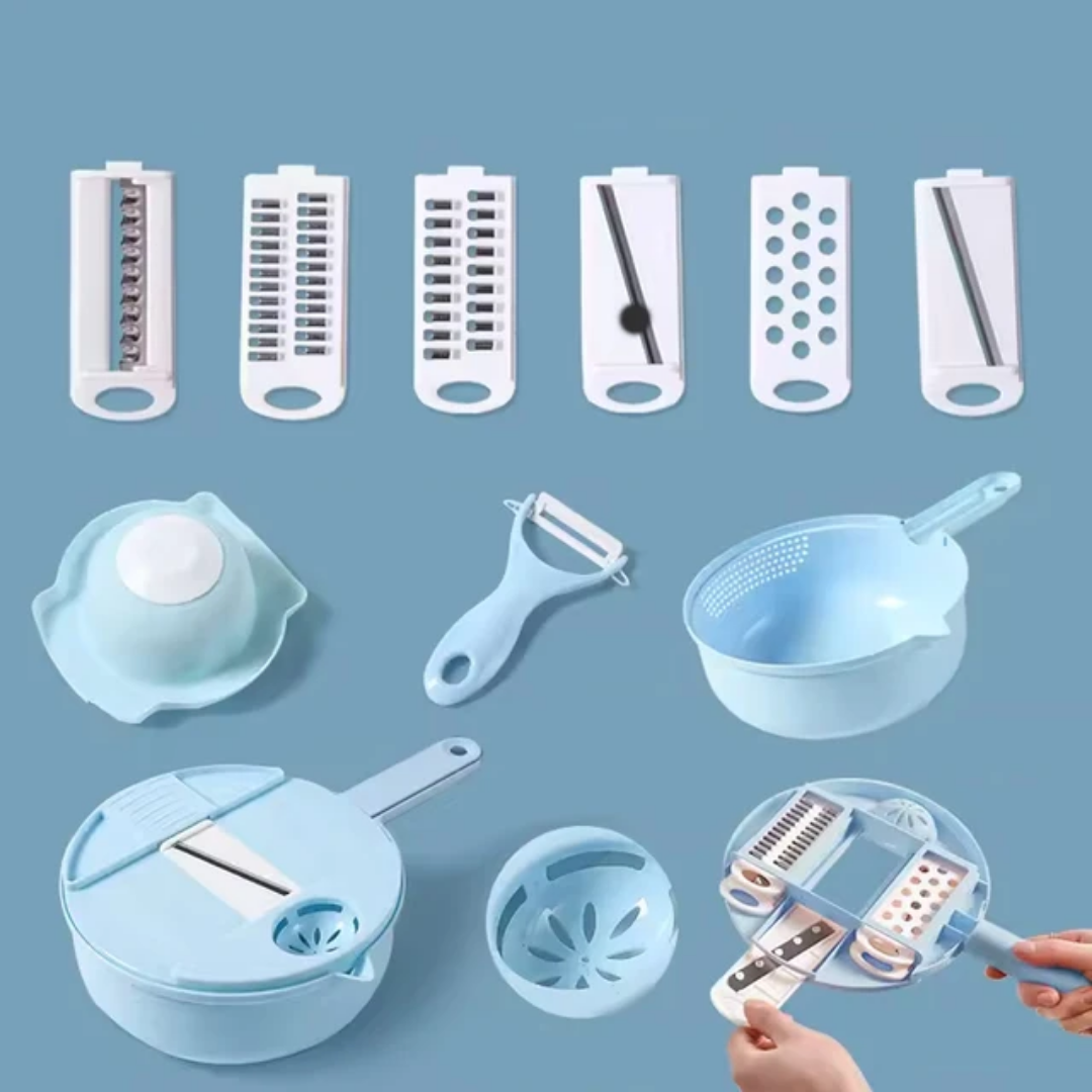 Coupe-Légumes Rotatif 7 Lames Inox + Panier Égouttoir | Mandoline Multifonction