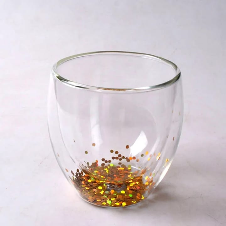 Verre Double Paroi Transparent avec Paillettes Dorées – Élégance & Originalité