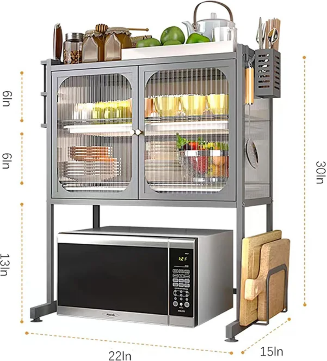Étagère Micro-Ondes avec Armoire Vitrée &amp; Rangement Cuisine – Gain de Place