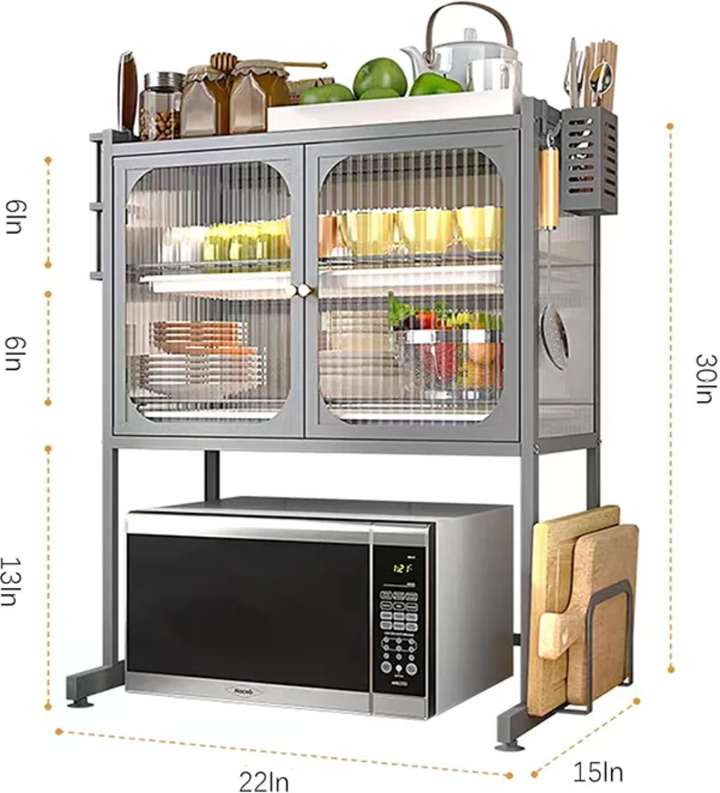 Étagère Micro-Ondes avec Armoire Vitrée &amp; Rangement Cuisine – Gain de Place
