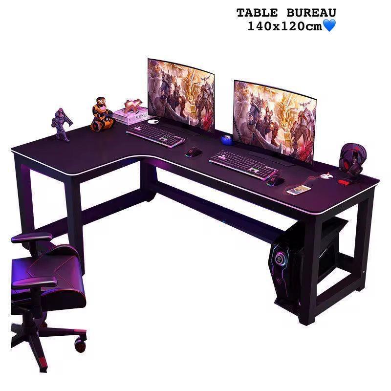 Bureau en L Gaming & Bureau d’Angle Ergonomique – Grande Surface 140×120 cm – Table de Travail pour PC