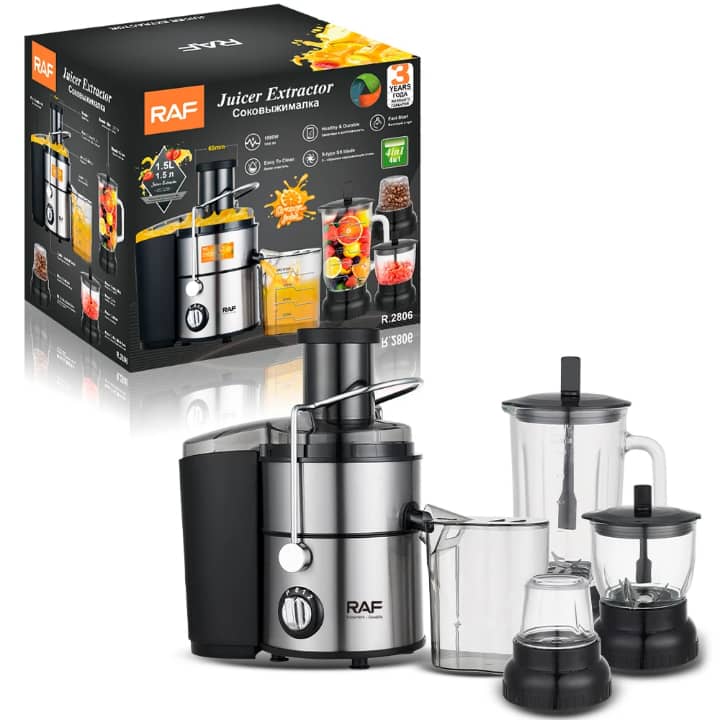 Extracteur de Jus RAF 800W 4-en-1 – Centrifugeuse Électrique Fruits &amp; Légumes | Cuisine Sénégal