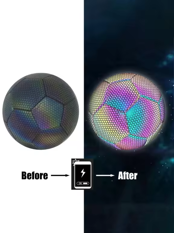 Ballon de Football Réfléchissant LED + Accessoires Offerts – Effet Lumineux Arc-en-Ciel de Nuit