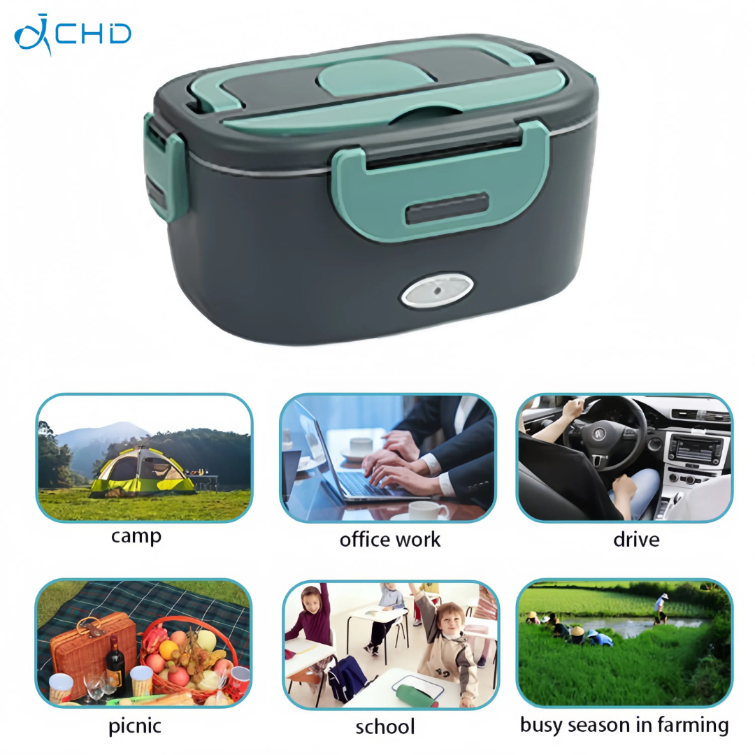 Lunch Box Chauffante Electrique en Acier Inoxydable de Qualité Alimentaire pour Repas Chaud avec prise pour voiture