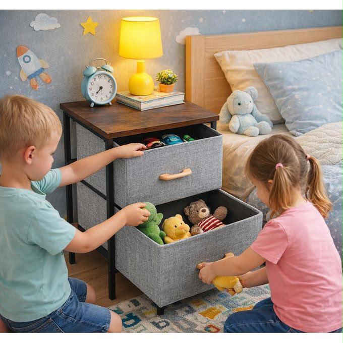 Table de Chevet 2 Tiroirs en Tissu – Meuble Rangement Chambre