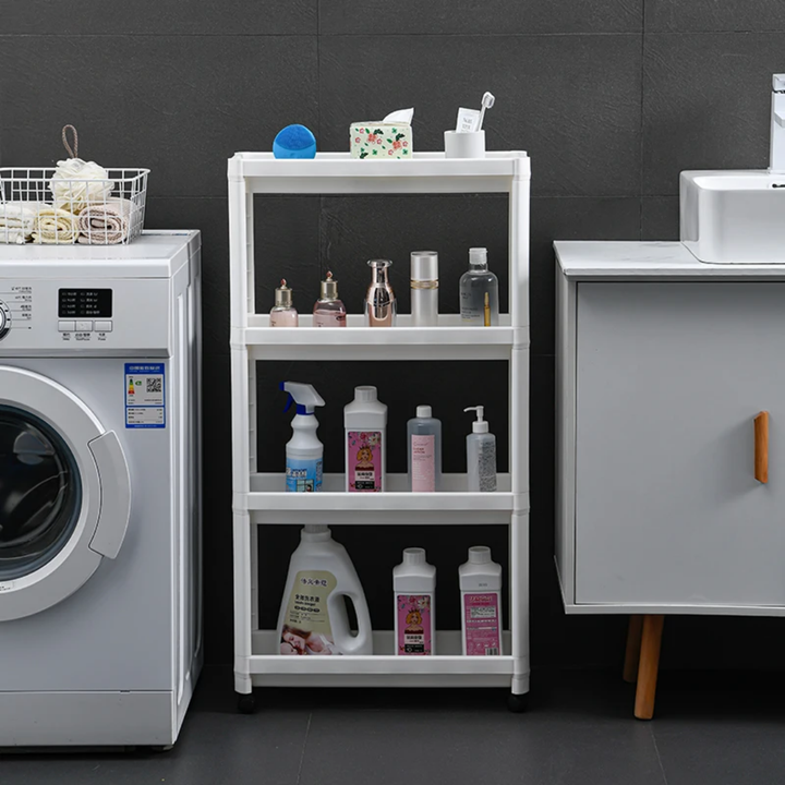 Étagère de Rangement pour Salle de Bain de Cuisine, avec Roues, 4 Niveaux