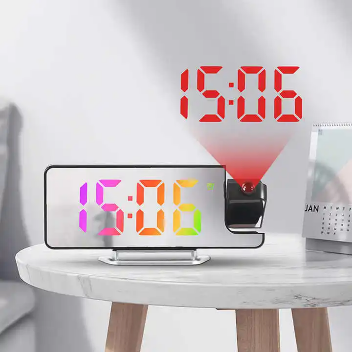 Réveil numérique LED avec projection murale – Horloge miroir intelligente et design moderne