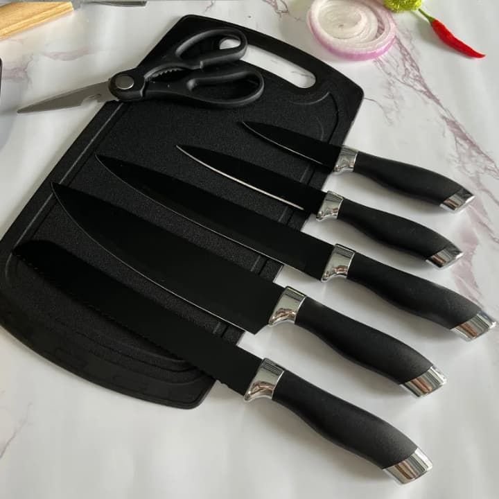 Set Complet d’Ustensiles de Cuisine avec Support – Couteaux, Cuillères, Râpe & Plus – Design Élégant Noir