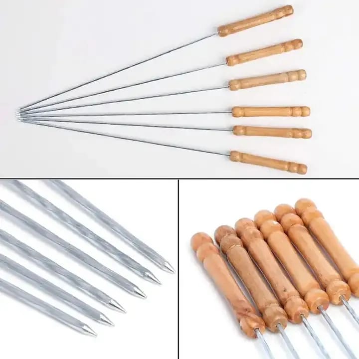Brochettes Métalliques à Manche en Bois – Set de 6 pour Barbecue et Grillades - La boutique secrète