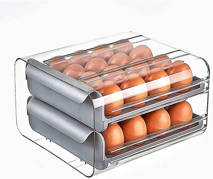 Boîte de Rangement à Œufs à Tiroirs – 2 Niveaux avec Distributeur Automatique