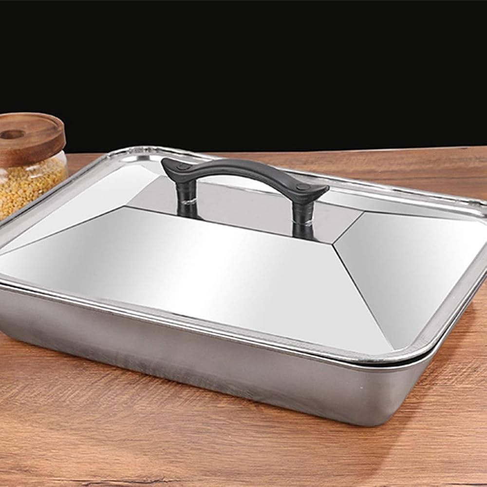 Plat à Four Inox avec Couvercle — Acier Inoxydable Résistant, Compatible Tous Feux