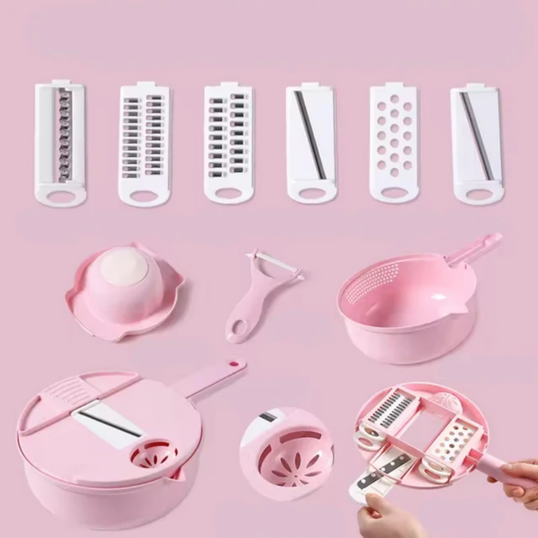Coupe-Légumes Rotatif 7 Lames Inox + Panier Égouttoir | Mandoline Multifonction