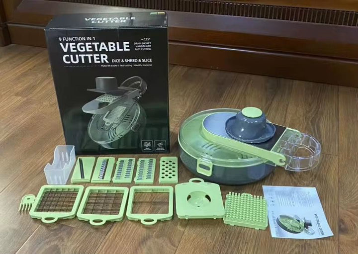 Coupe-Légumes Multifonction 9 en 1 avec Panier Égouttoir – Tranche, Râpe et Émince Facilement