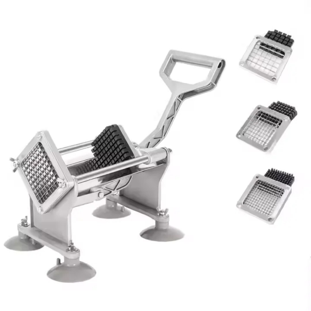 Coupe-Frites Professionnel en Acier – 3 Lames (13 mm, 9 mm, 6 mm) – Antidérapant & Ultra Résistant