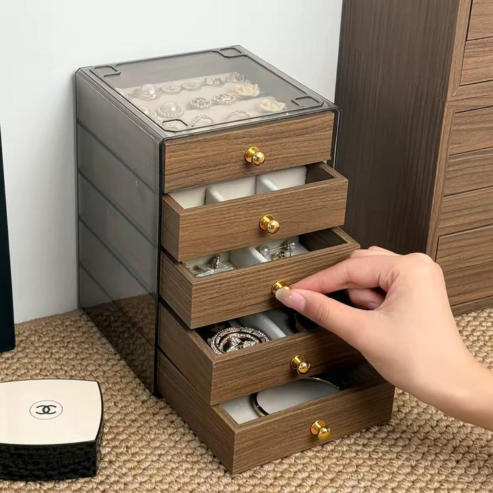 Organisateur à Bijoux Modulable 5 Tiroirs – Rangement Élégant Bagues Montres Boucles d&