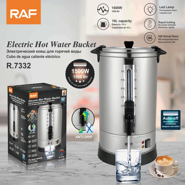 Bouilloire Électrique Professionnelle 10L – RAF R.7332 | Chauffe-eau Inox Anti-goutte
