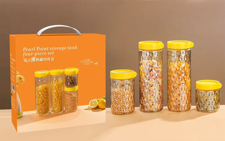 Lot de 4 Bocaux de Rangement “Pearl Point” – Design Élégant & Couvercles Étanches