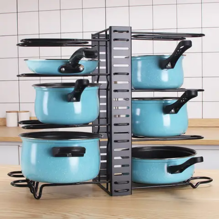 Organisateur Modulable Pour Casseroles & Poêles – 3 Modes d’Installation – Gain d’Espace Cuisine