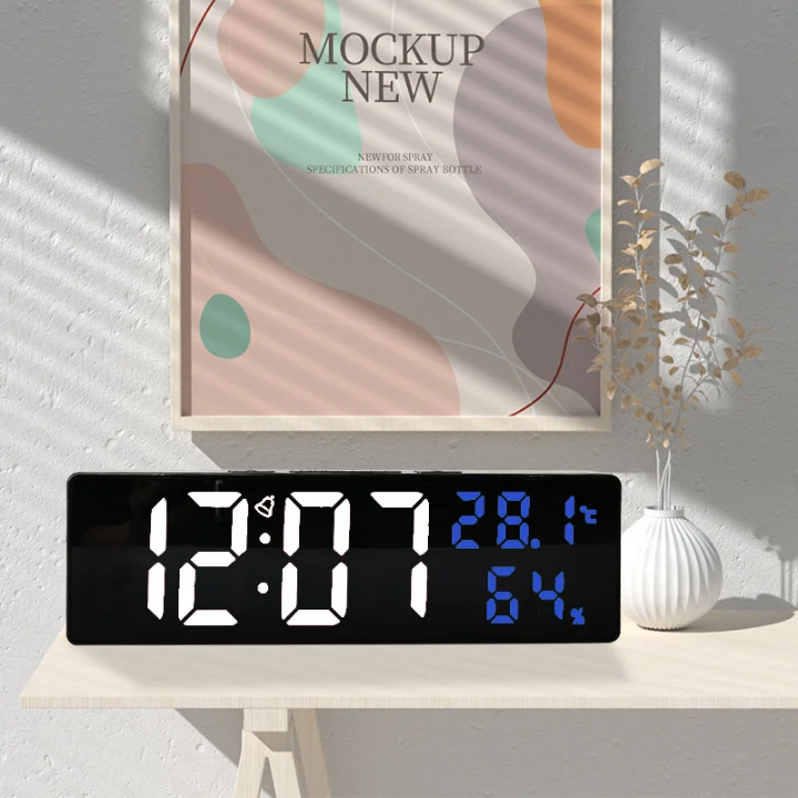 Horloge Murale LED avec Température et Humidité - Affichage Digital Grand Format pour Maison et Bureau