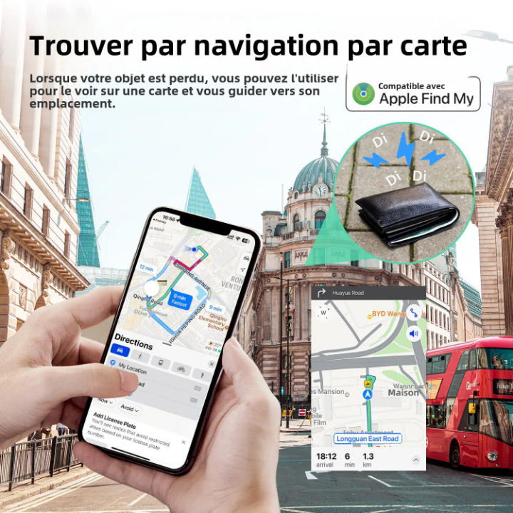 Carte de localisation intelligente compatible Apple Find My – Localisateur GPS pour portefeuille, sac ou objets personnels