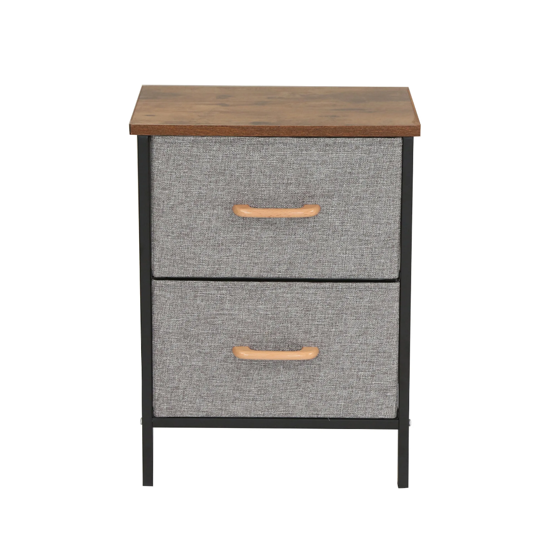 Table de Chevet 2 Tiroirs en Tissu – Meuble Rangement Chambre